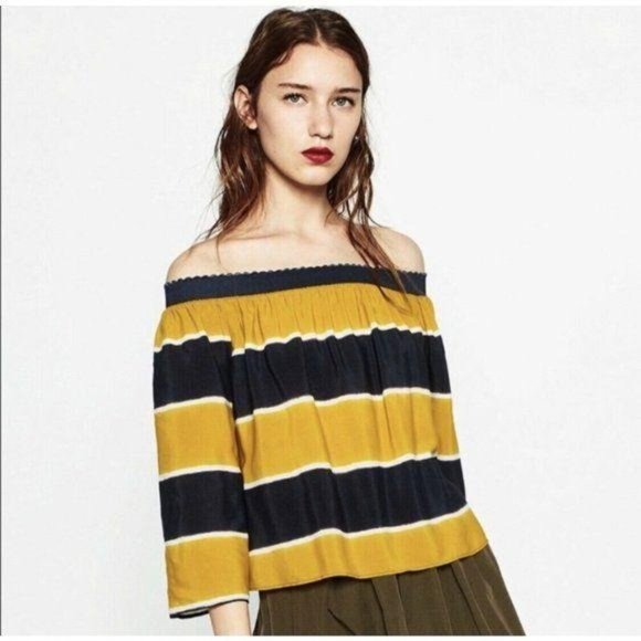 ZARA Striped Off The Shoulder Top - Picture 1 of 8
